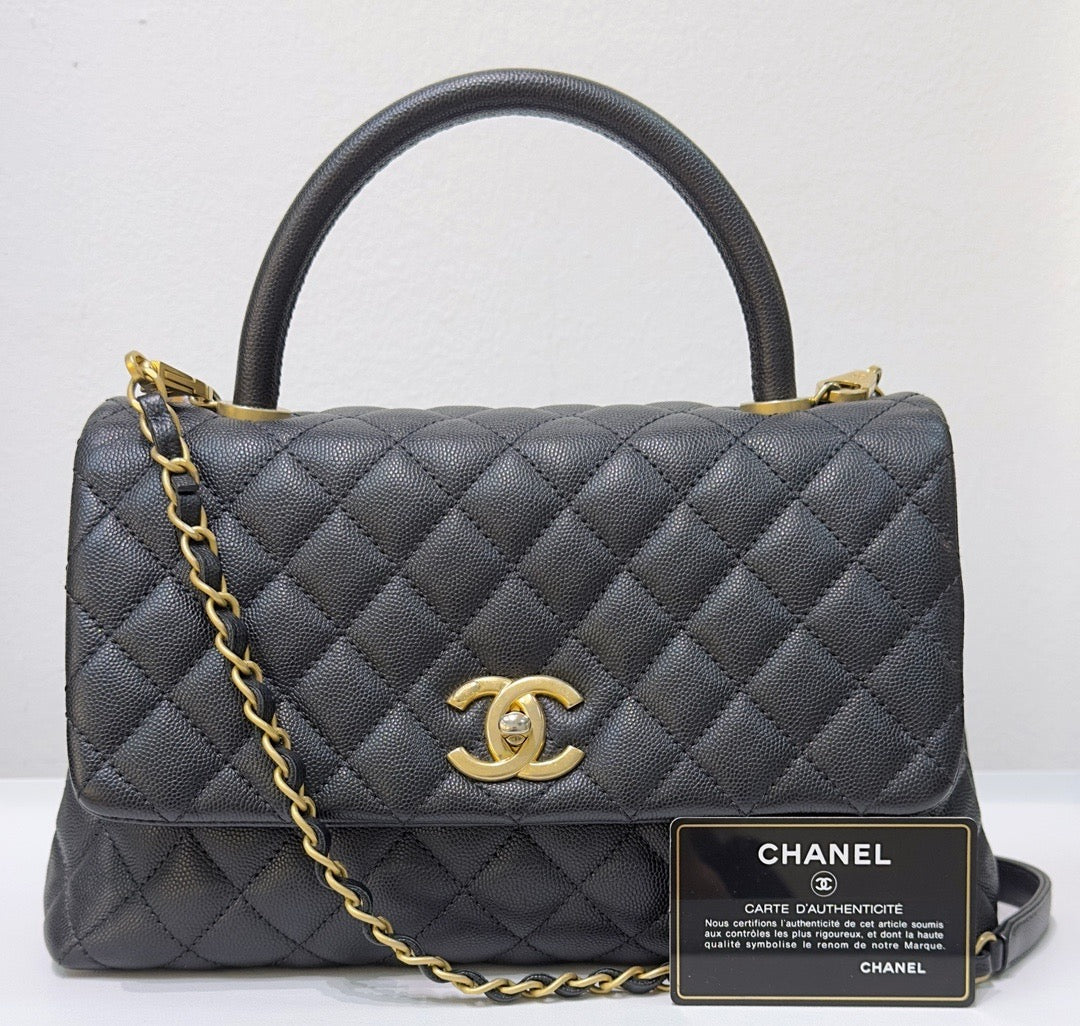 Chanel Medium Caviar Quilted Coco Handle Flap Black GHW