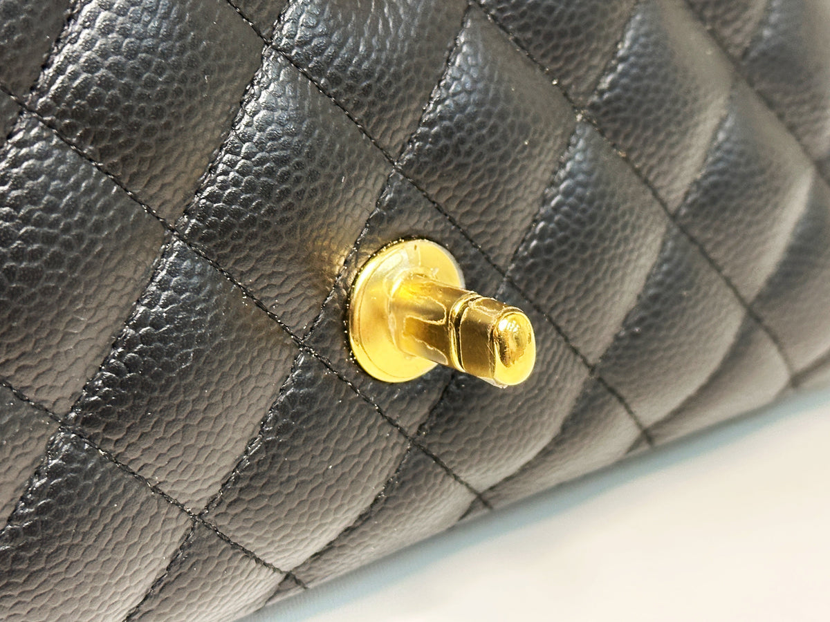 Chanel Medium Size Classic Quilted Caviar Double Flap Bag Black 1184 holo card
