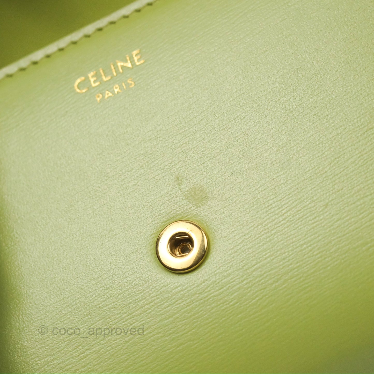 Celine Small Triomphe Flap Wallet Avocado Green Shiny Calfskin