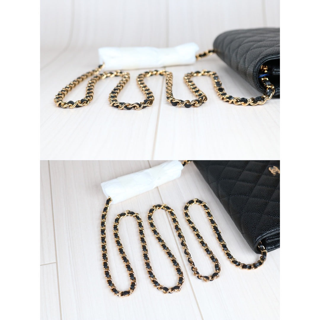 Rank SA｜ CHANEL Matelasse Caviar Skin Chain Wallet Black Gold Hardware Made in 2020-2021 Year ｜S24061101
