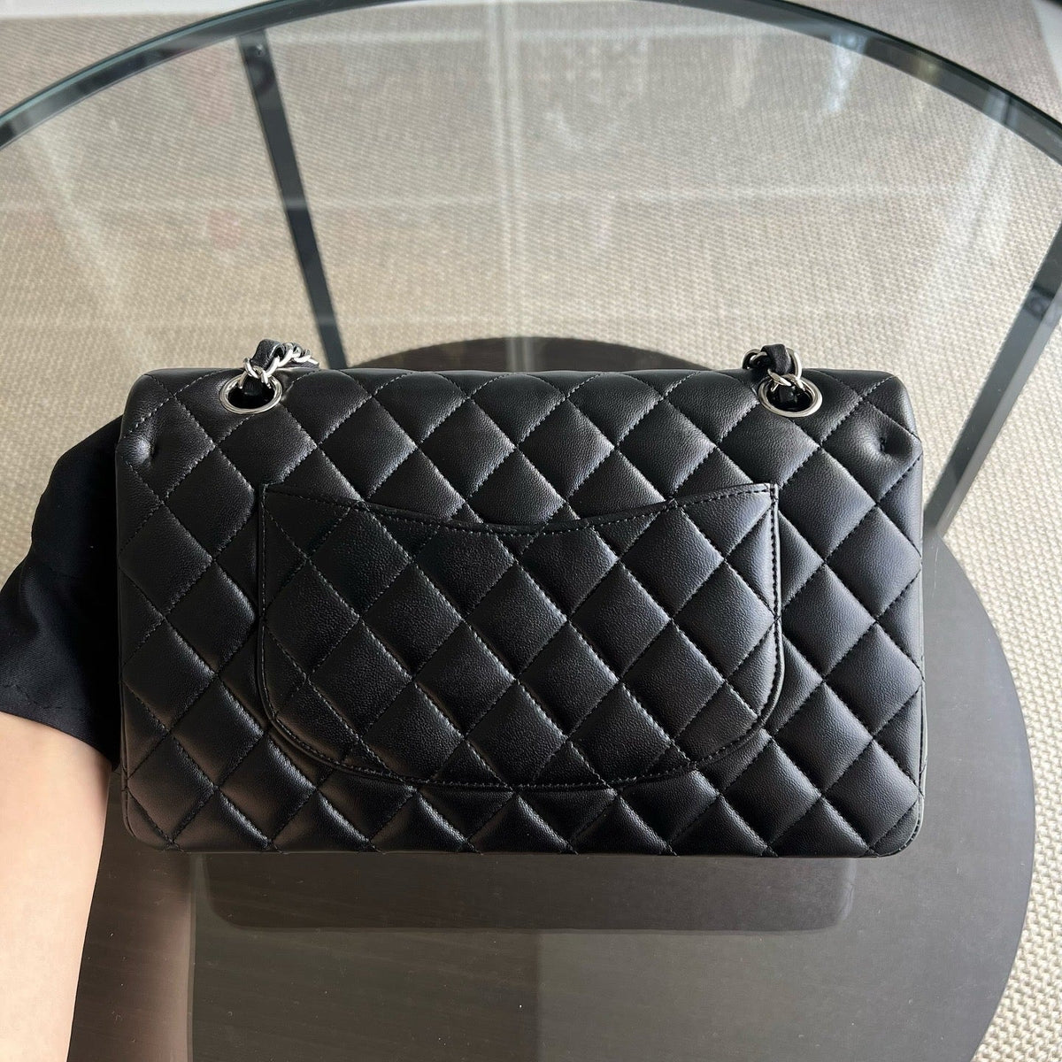 *Full Set, Receipt* Medium Quilted Lambskin Black Silver Hardware Series 19