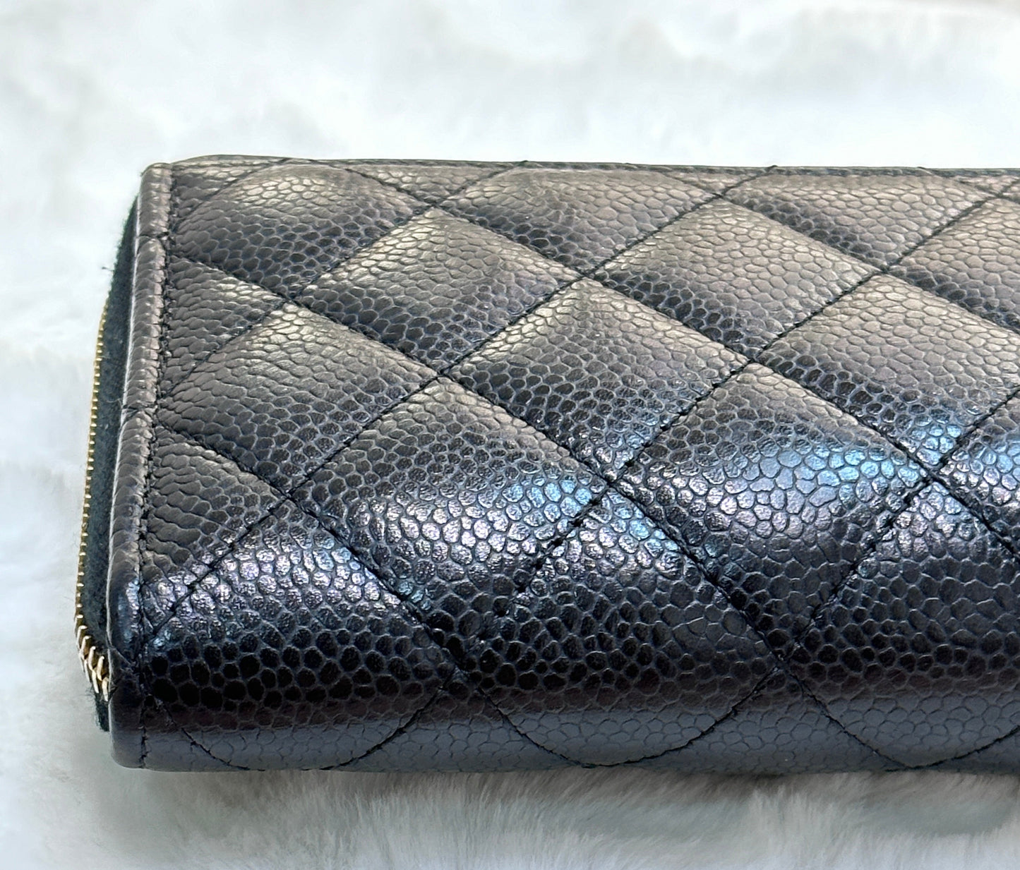 Chanel Caviar Long Zip Wallet Black