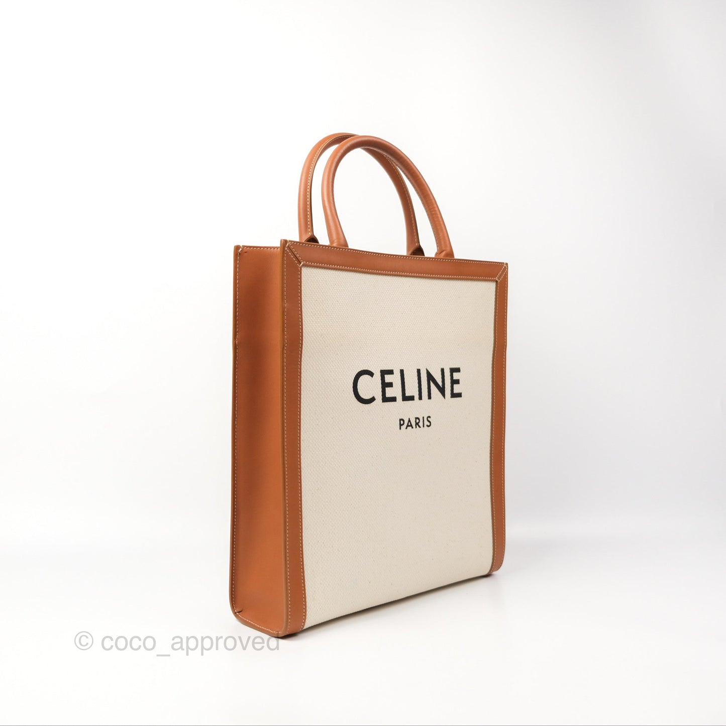 Celine Small Vertical Cabas Tote With Celine Print Natural/Tan