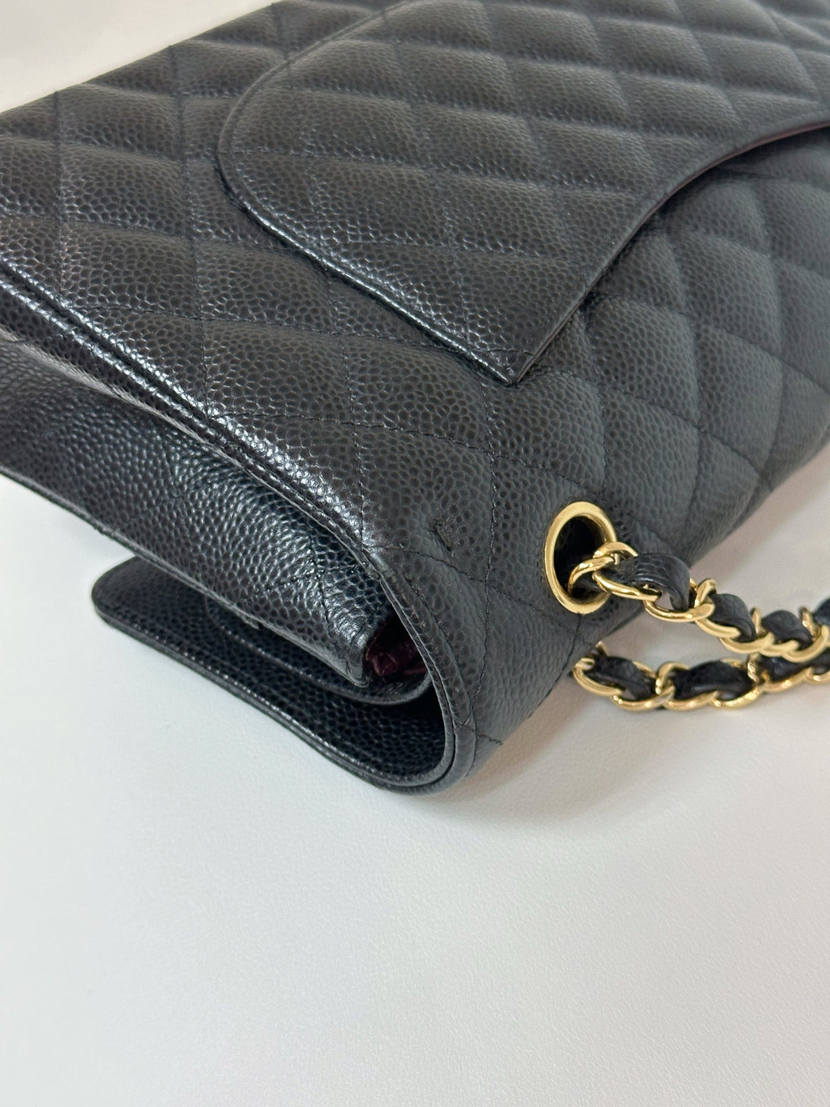 Chanel Medium Size Classic Quilted Caviar Double Flap Bag Black 3022 holo card