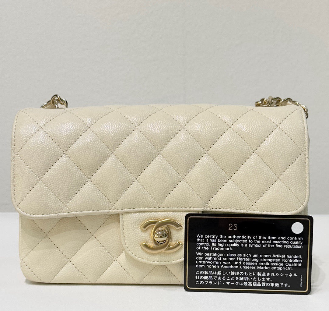 Chanel Mini Rectangle Caviar Lvory 17C GHW