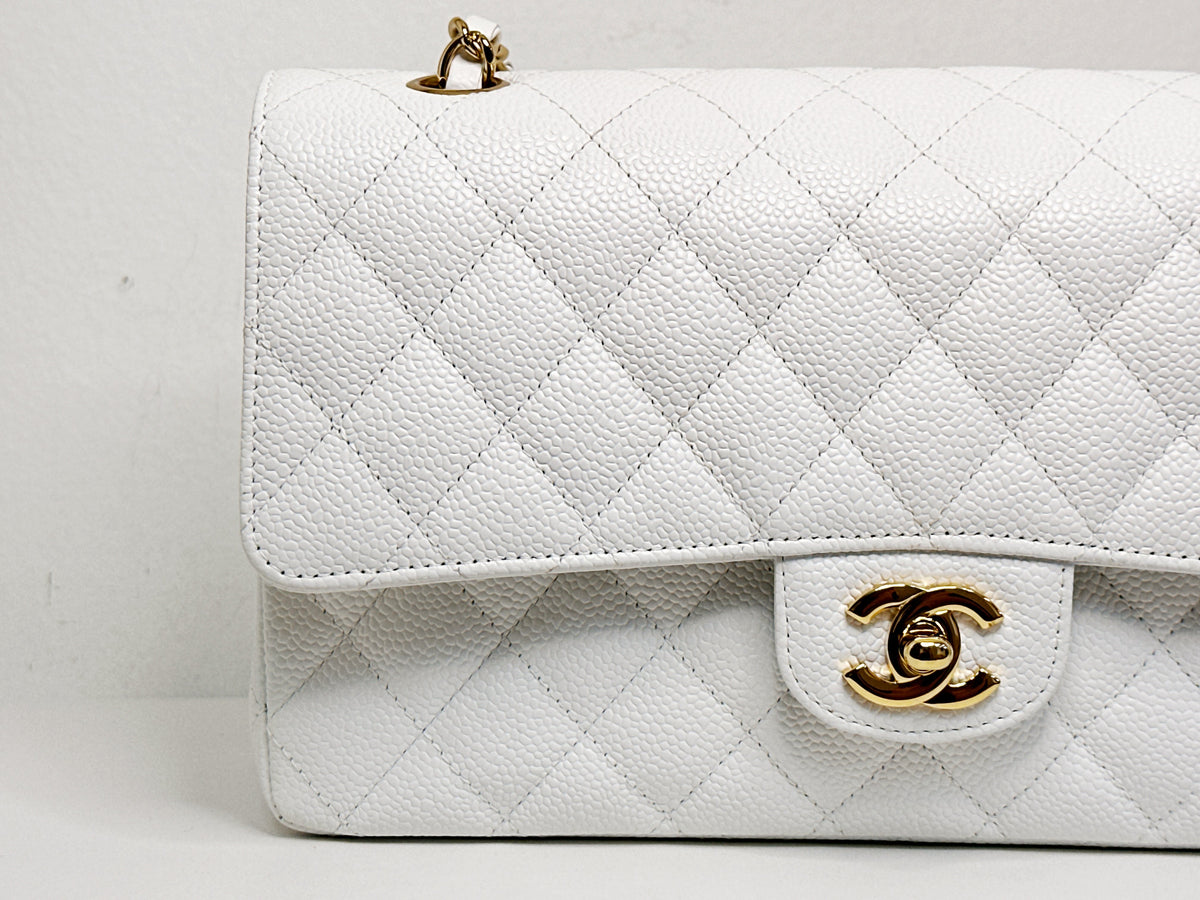 Chanel White Caviar Medium Classic Double Flap Bag 1350 holo card
