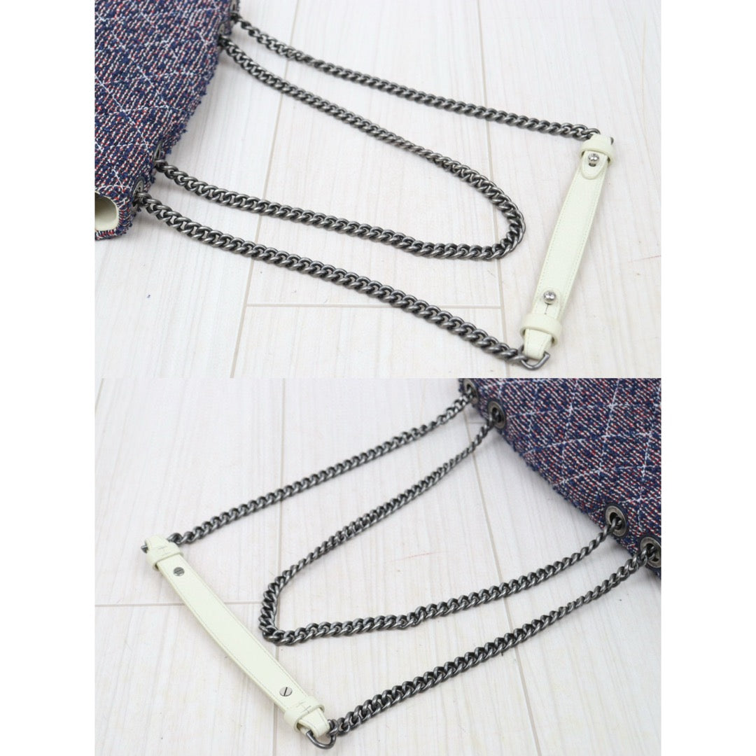 Very Good ( Rank A)｜ CHANEL Canvas Lamb Leather Weave Single Flap 25 Shoulder Bag｜P24122005
