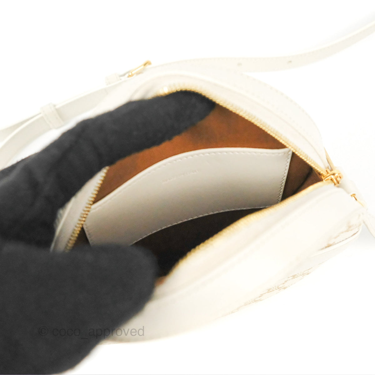 Celine Round Purse on Strap Triomphe Canvas White Calfskin