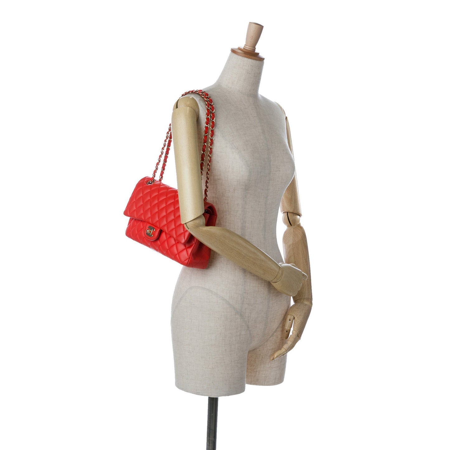 Red Chanel Medium Classic Lambskin Double Flap Shoulder Bag