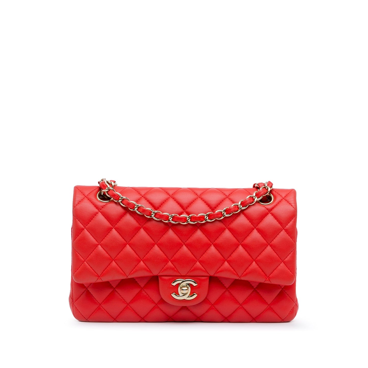 Red Chanel Medium Classic Lambskin Double Flap Shoulder Bag