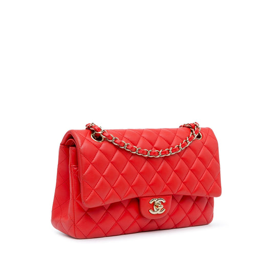 Red Chanel Medium Classic Lambskin Double Flap Shoulder Bag