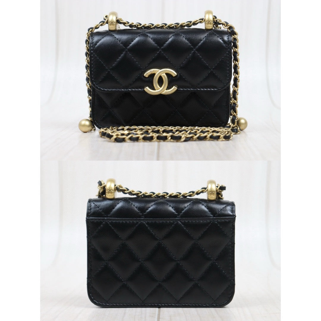Excellent（Rank SA）｜ CHANEL Matelasse Doubel Golden Ball Chain Mini WOC Black  Made in 2021-2022 Year ｜W25051601