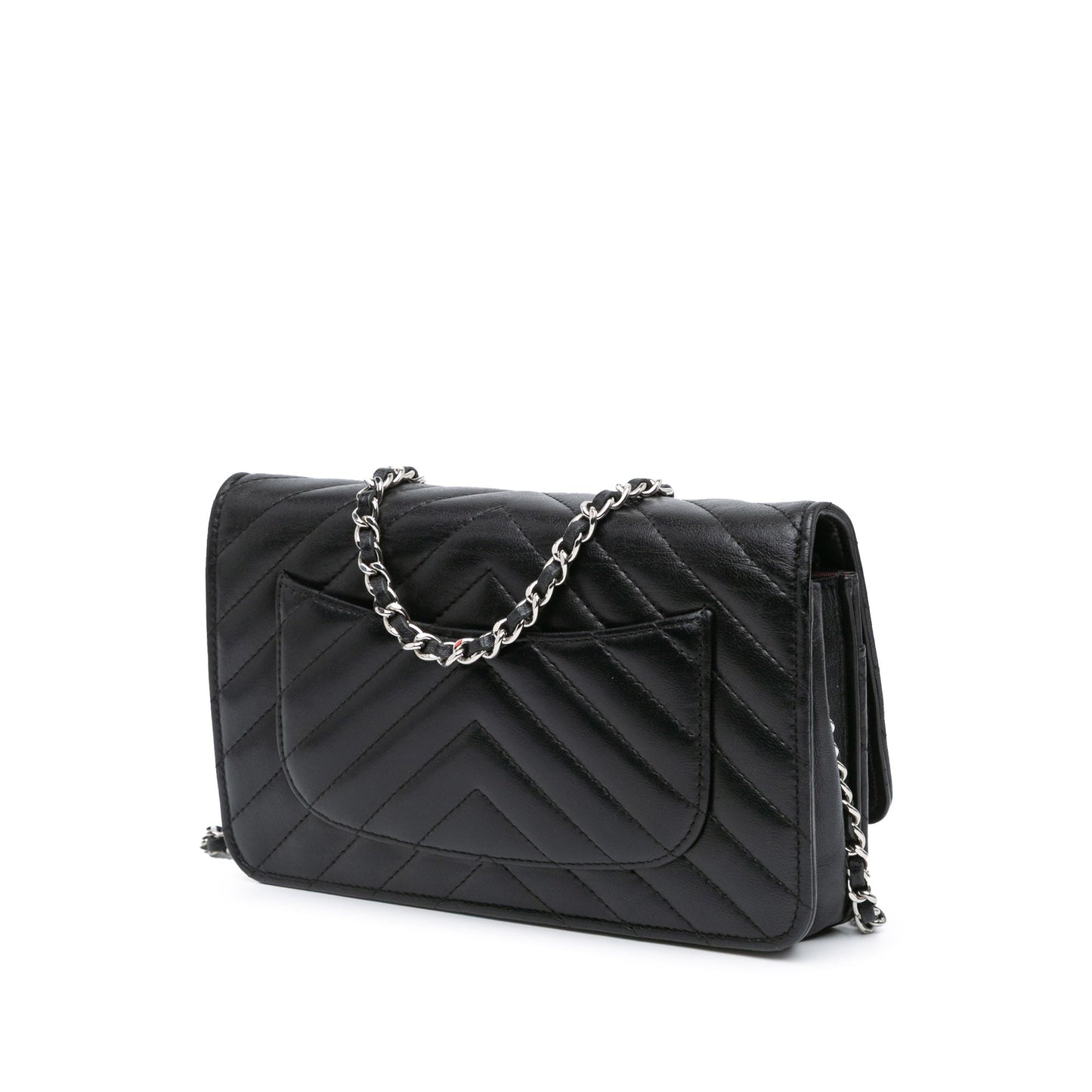 Black Chanel CC Chevron Lambskin Wallet On Chain Crossbody Bag