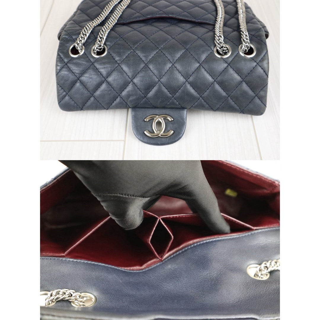 Fair ( Rank B) ｜ CHANEL Calf Leather Flap  Shoulder Bag Dark Blue Made In 2008～2009Year ｜J25060508