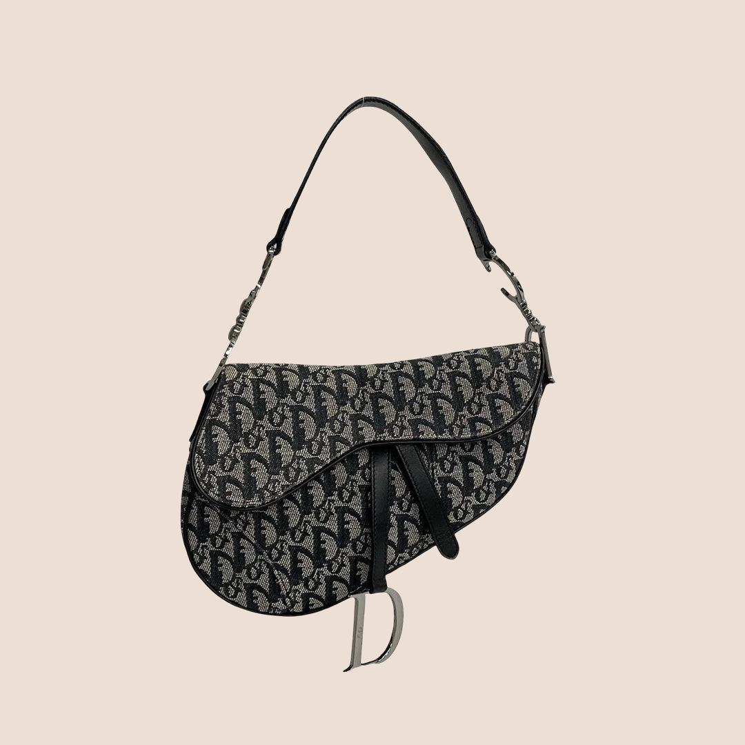CHRISTIAN DIOR 2000 NAVY & GREY TROTTER SADDLE BAG
