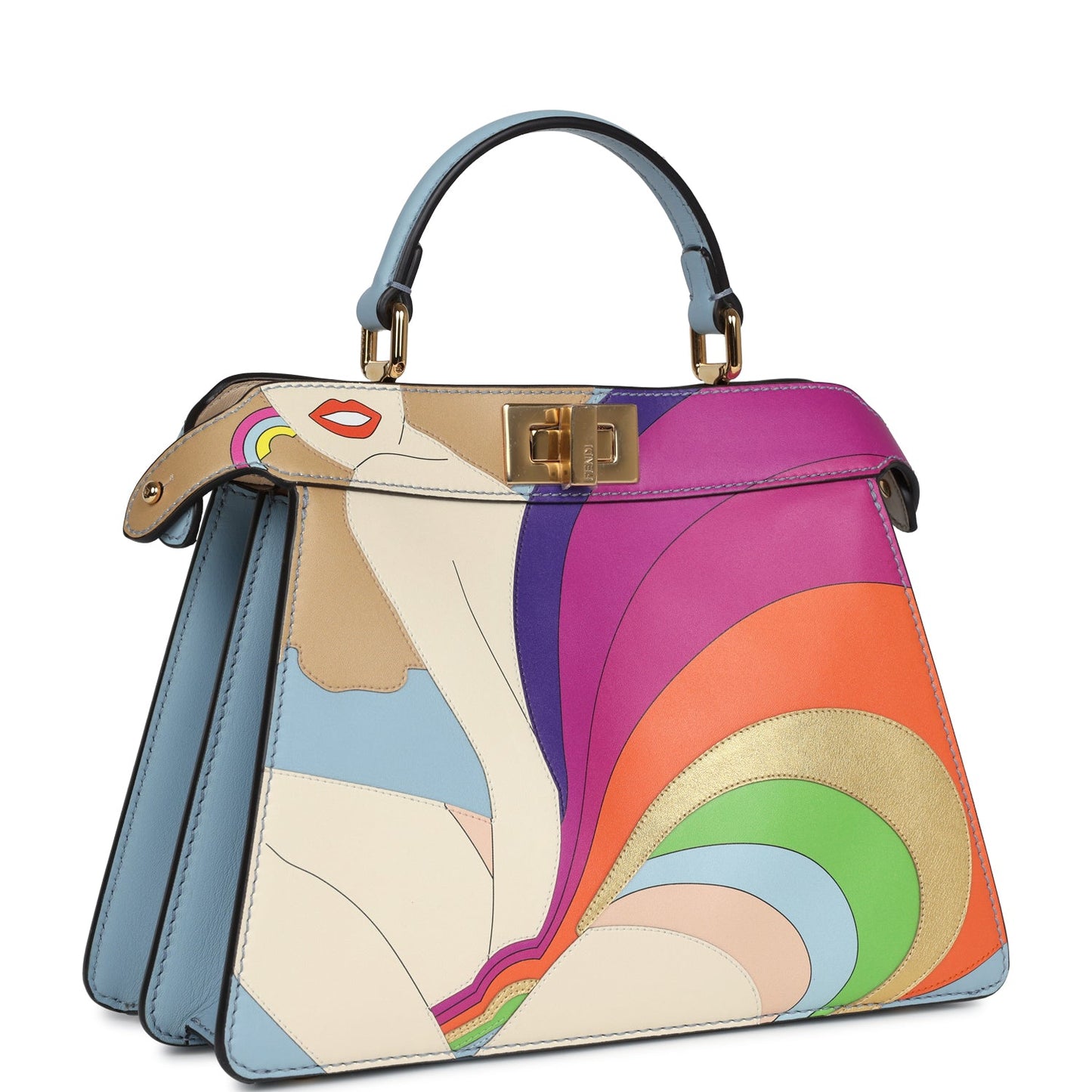 Fendi Small Peekaboo ISeeU Handbag Multicolored Calfskin Gold Hardware