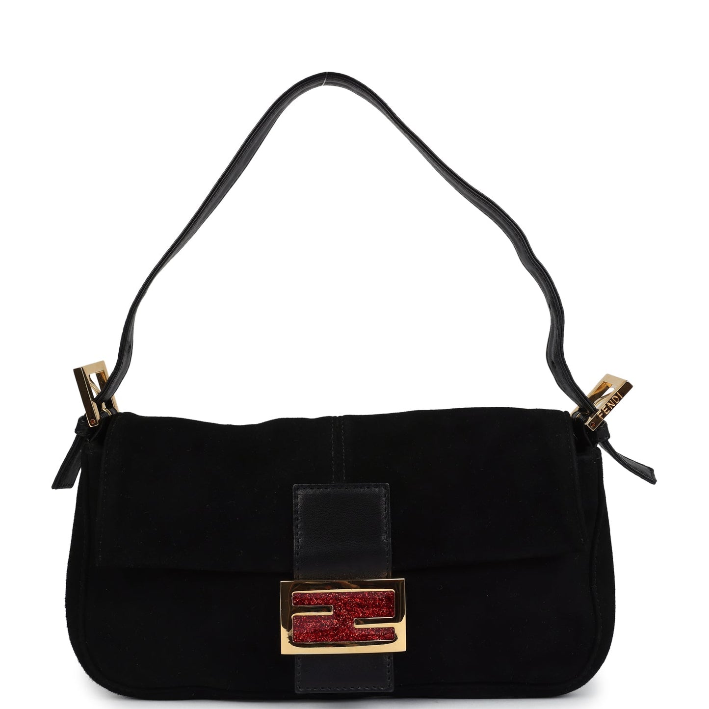 Vintage Fendi Baguette Bag Black Suede Gold Hardware