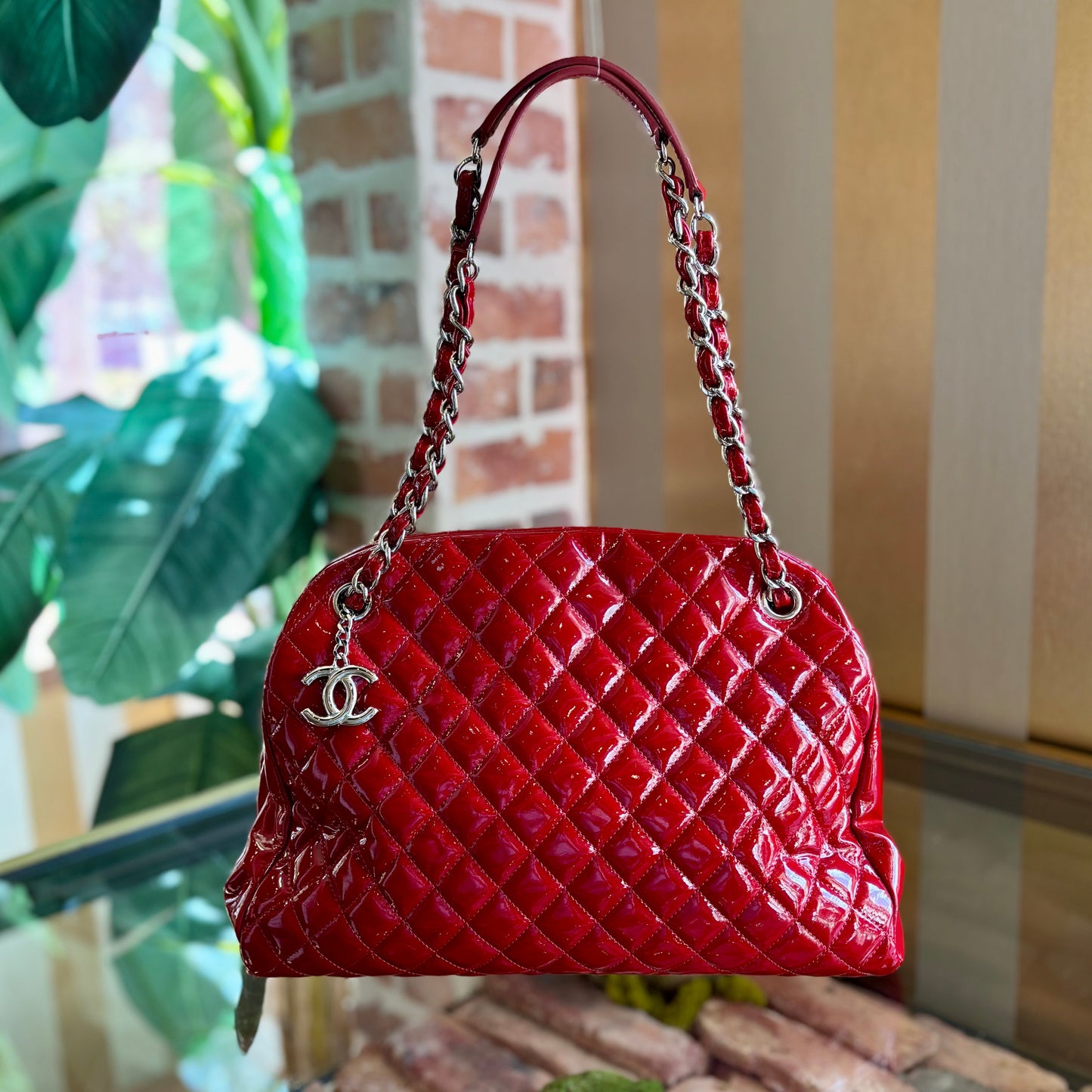 CHANEL Mademoiselle Red Patent Leather Shoulder Bag