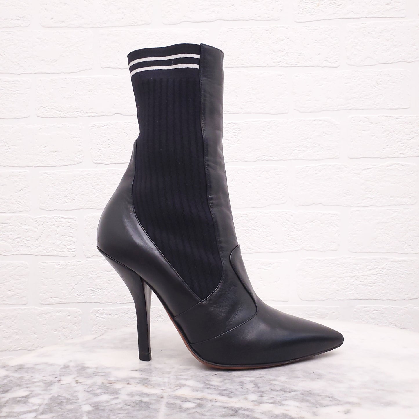 FENDI BLACK LEATHER SOCK BOOTIES - SIZE 38