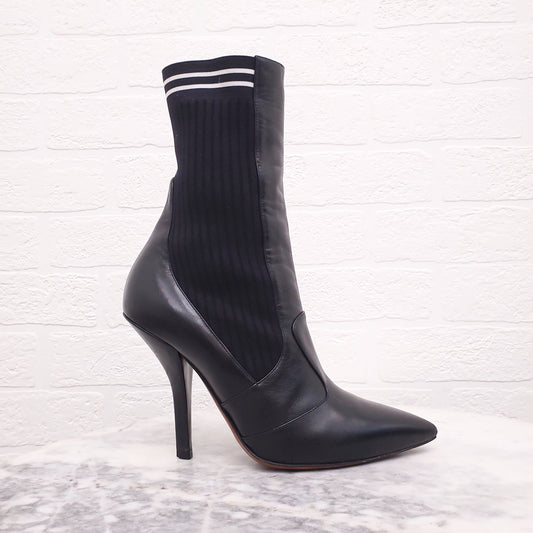FENDI BLACK LEATHER SOCK BOOTIES - SIZE 38