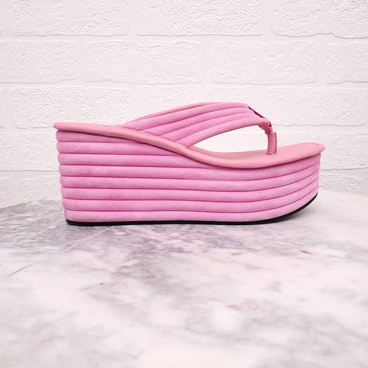 FENDI PINK SUEDE THONG SLIDES - SIZE 37.5