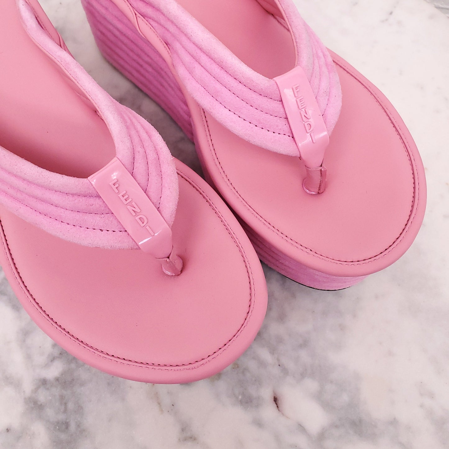 FENDI PINK SUEDE THONG SLIDES - SIZE 37.5