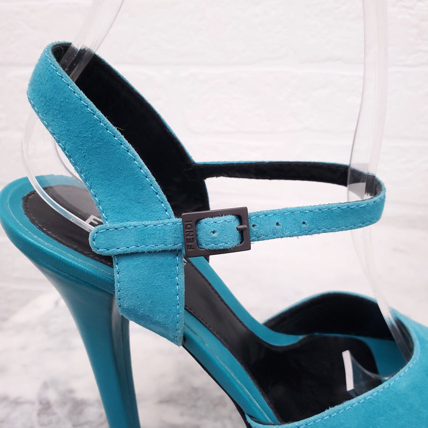 FENDI TURQUOISE SUEDE HEELS - SIZE 37.5