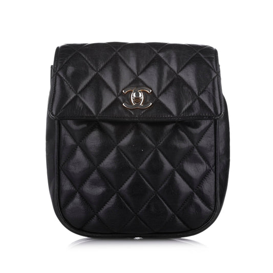 Chanel CC Matelasse Lambskin Leather Crossbody Bag Black