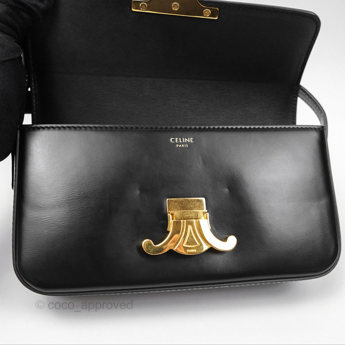 Celine Triomphe Shoulder Bag Black Calfskin