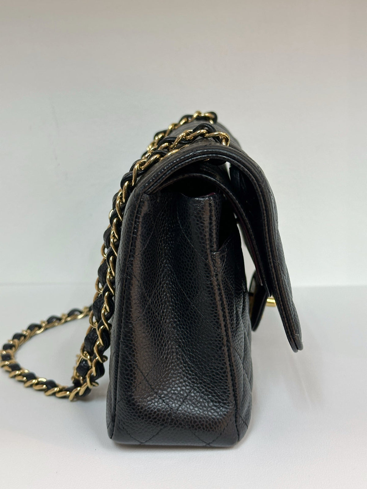 Chanel Medium Size Classic Quilted Caviar Double Flap Bag Black 3022 holo card