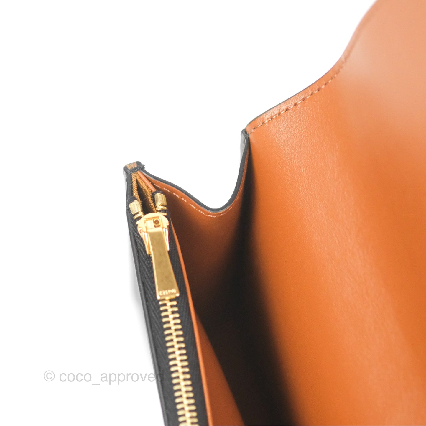 Celine Wallet On Strap Triomphe Canvas Tan Lambskin