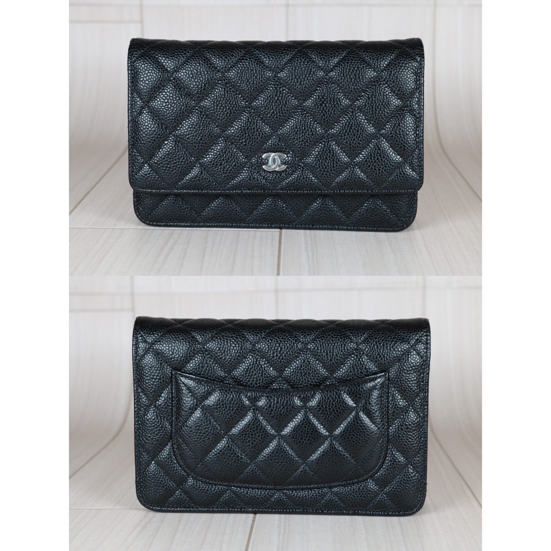 Very Good ( Rank A)｜ CHANEL Matelasse Caviar Skin Chain Wallet Black Silver Hardware Made in 2019 Year ｜S24061102
