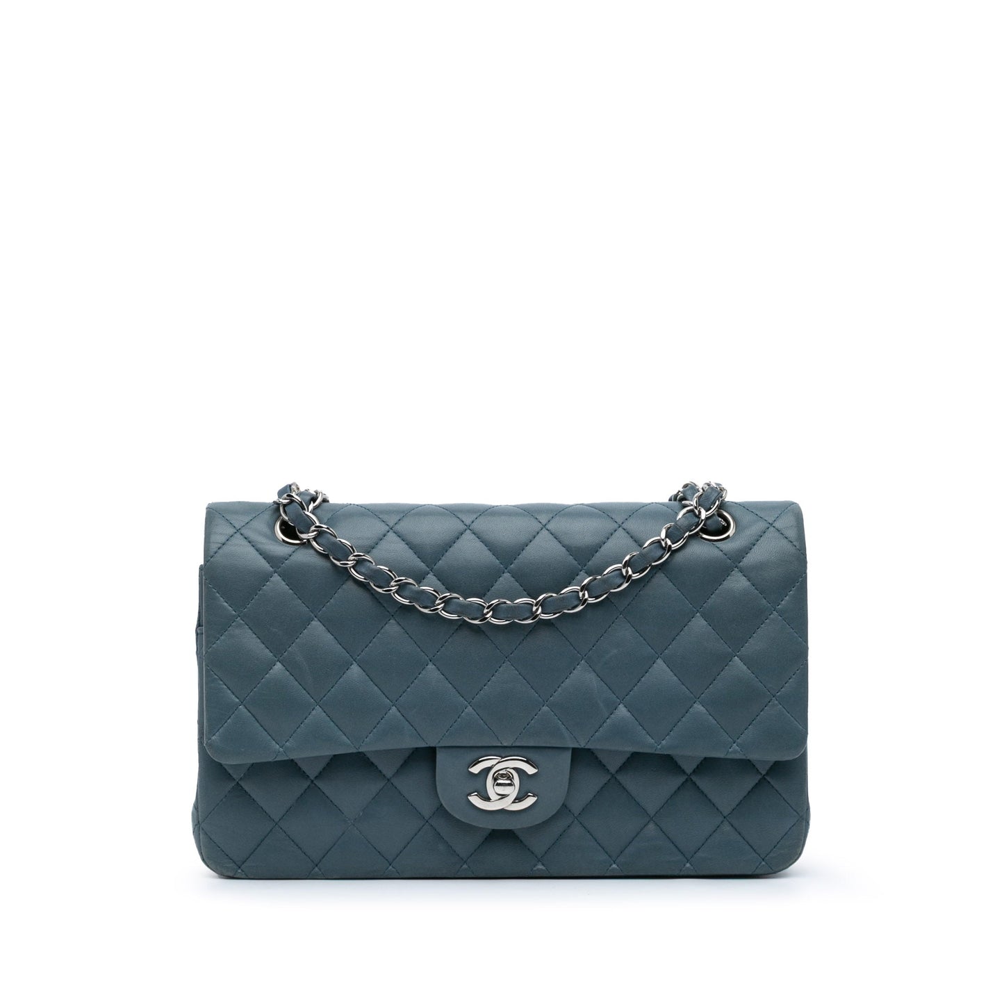 Blue Chanel Medium Classic Lambskin Double Flap Shoulder Bag