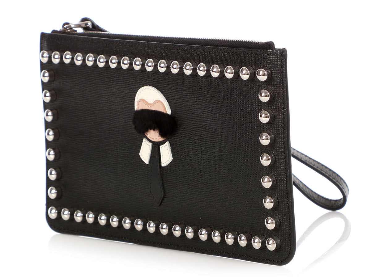 Fendi Black Studded Karlito Wristlet