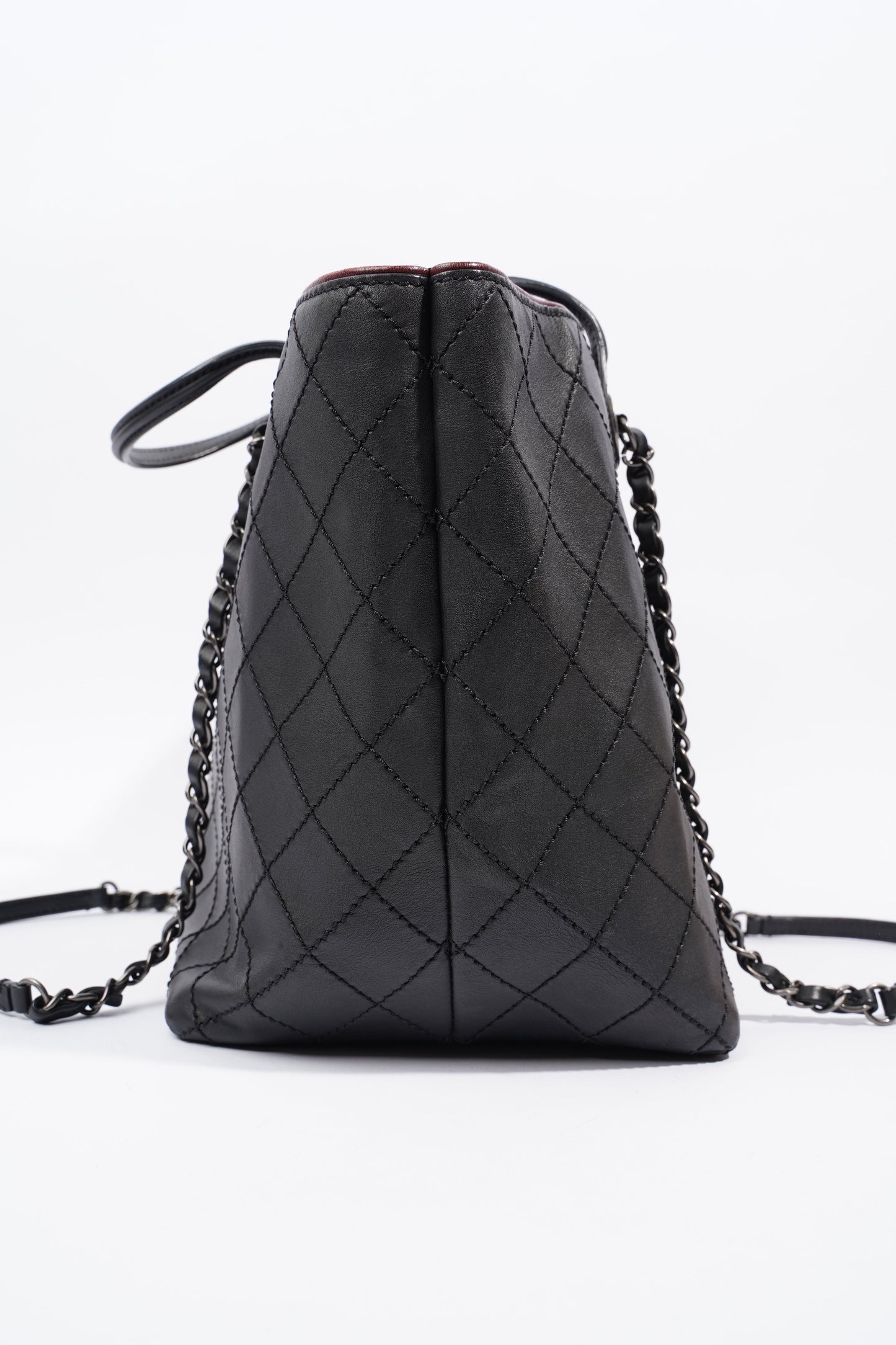 Chanel CC Charm Chain Shopping Tote Black Calfskin Leather Large