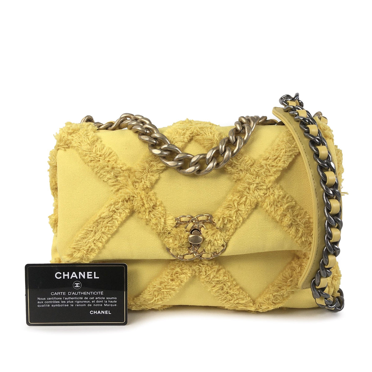 Yellow Chanel Medium 19 Canvas Flap Satchel
