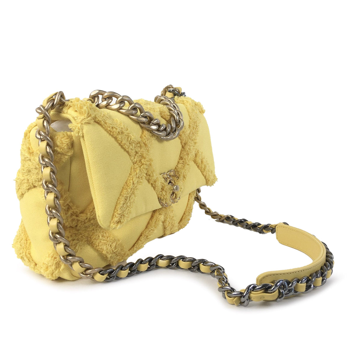 Yellow Chanel Medium 19 Canvas Flap Satchel