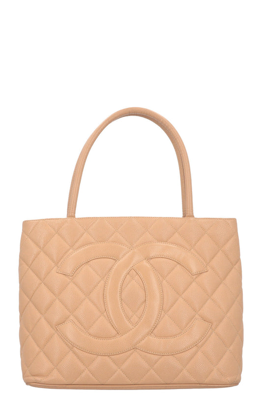 CHANEL Small Medaillion Tote Caviar Beige
