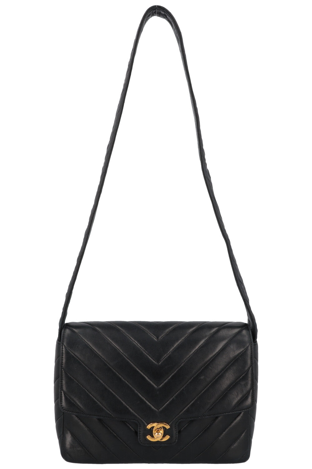 CHANEL Vintage CC Crossbody Bag Leather Black