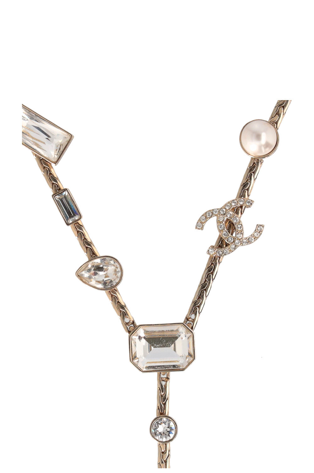 CHANEL 22A CC Crystal Necklace Champagne