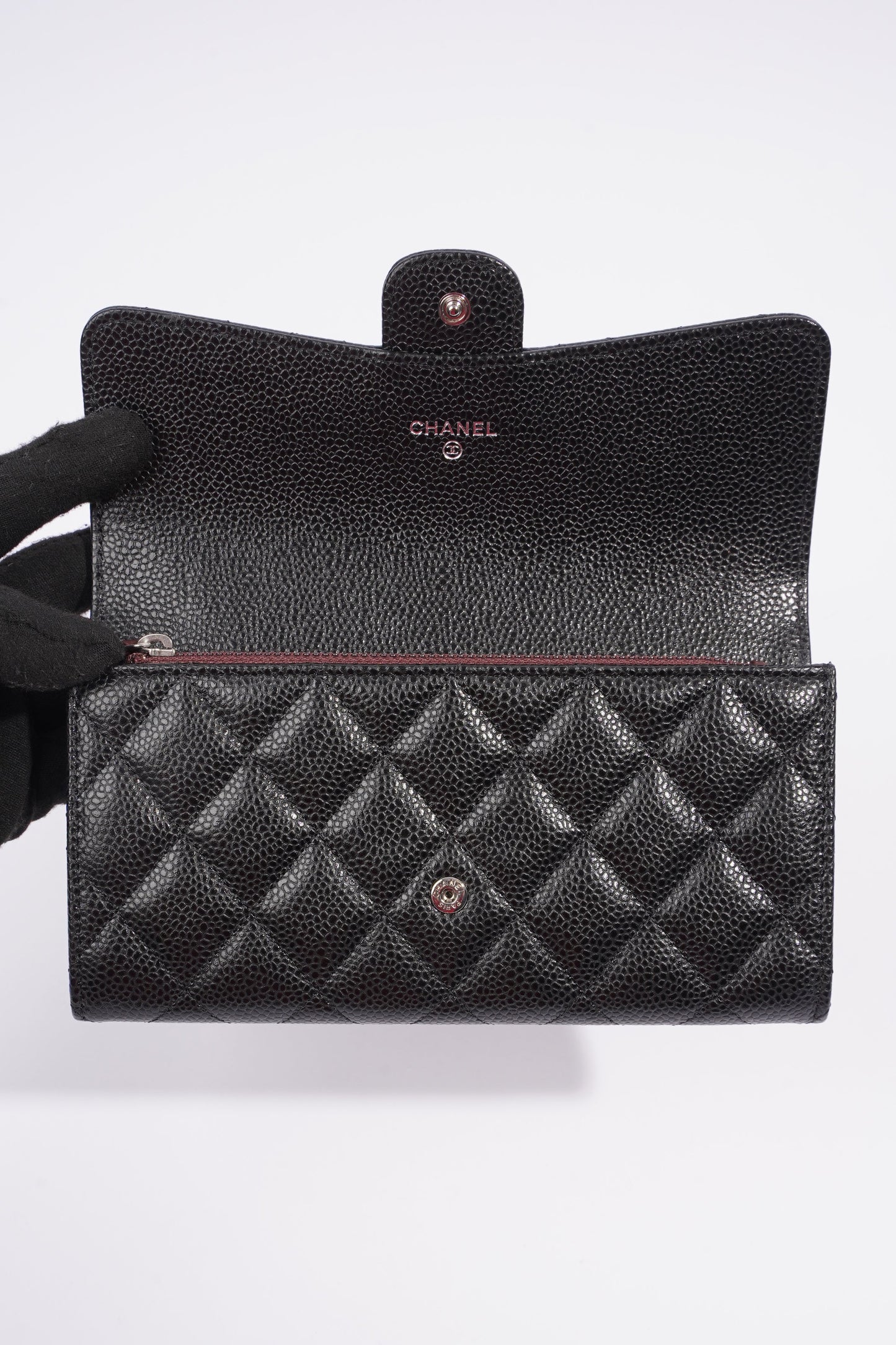 Chanel Classic Flap Wallet Black Caviar Leather Long