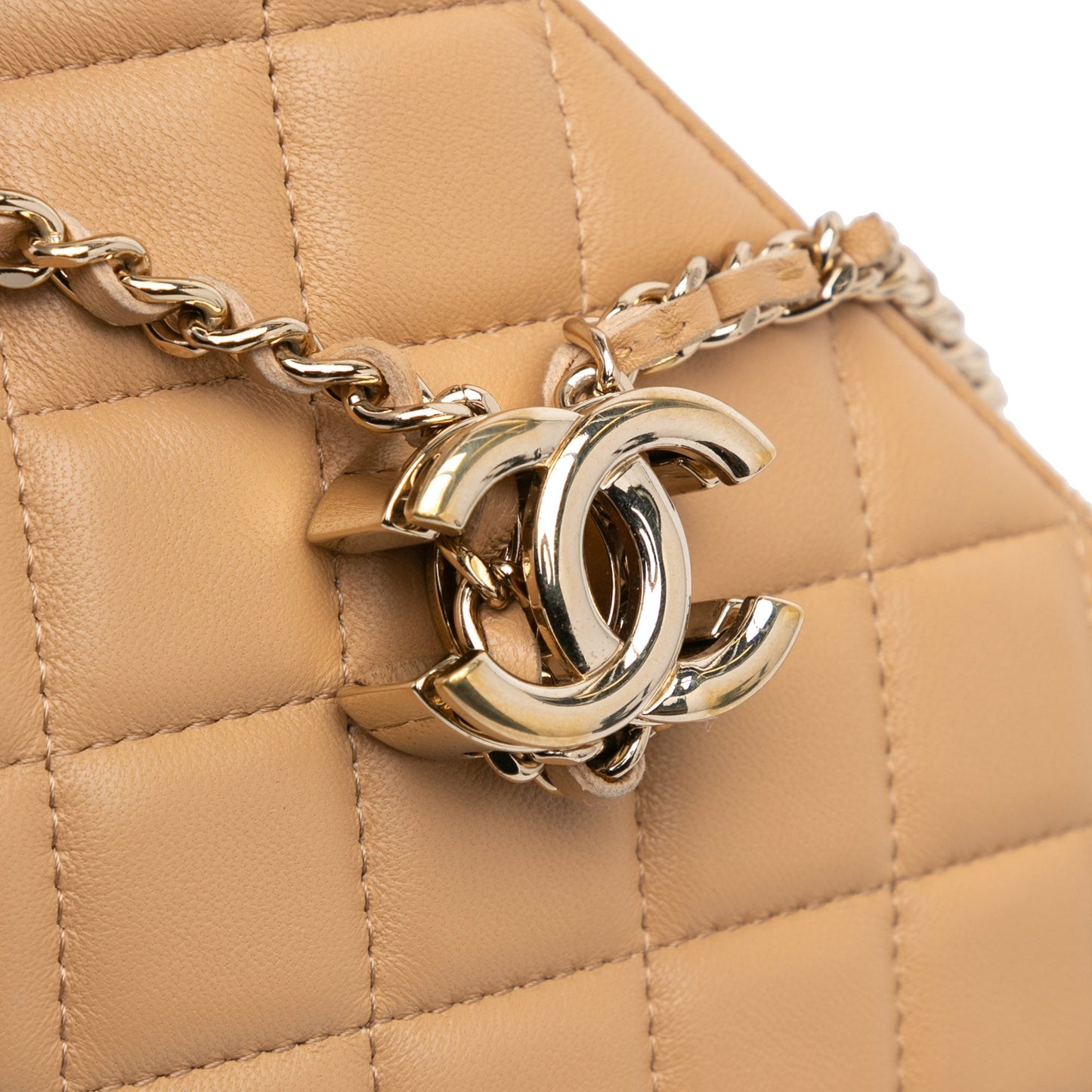 Tan Chanel Quilted Lambskin and Tweed Double Case with Chain Crossbody Bag