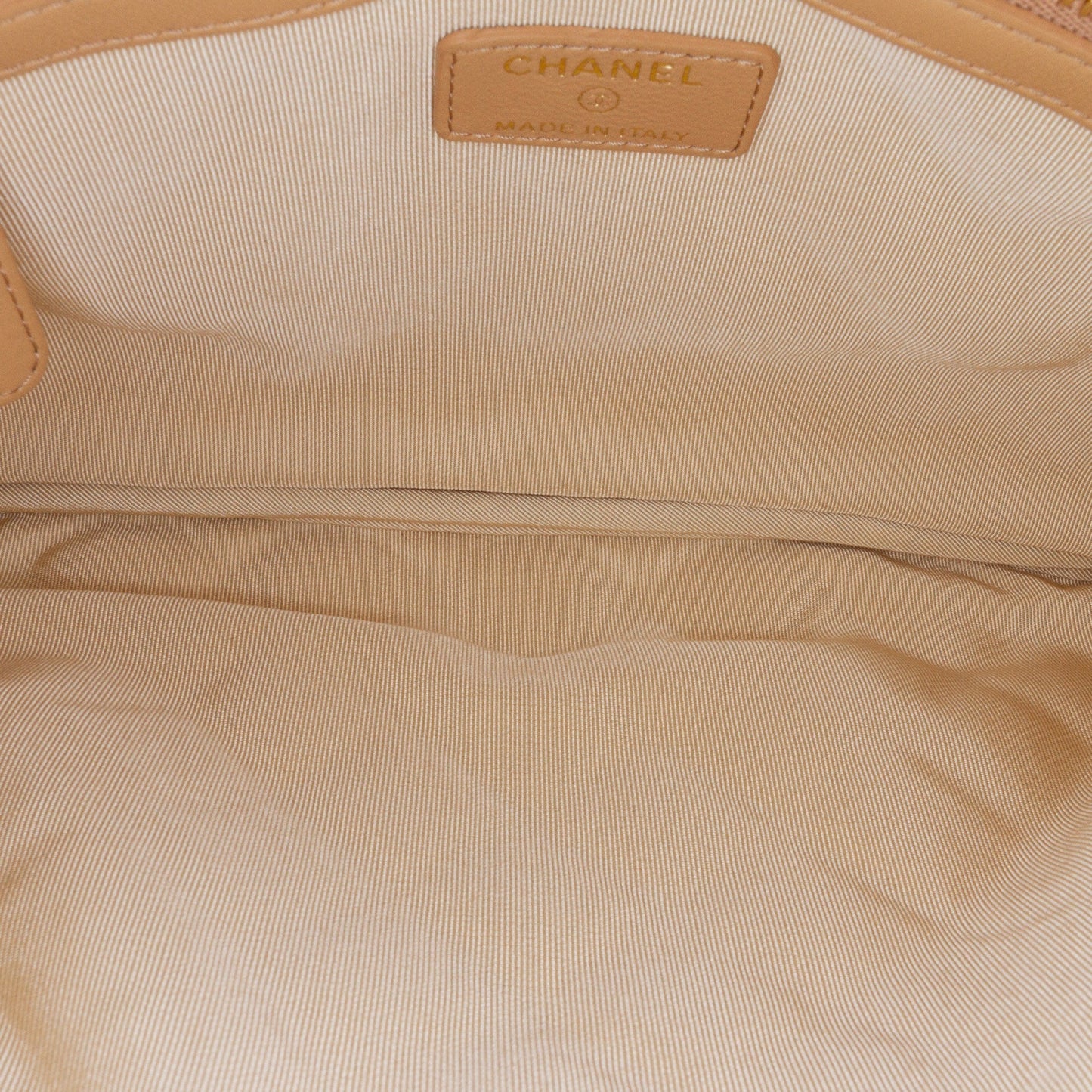 Tan Chanel Quilted Lambskin and Tweed Double Case with Chain Crossbody Bag