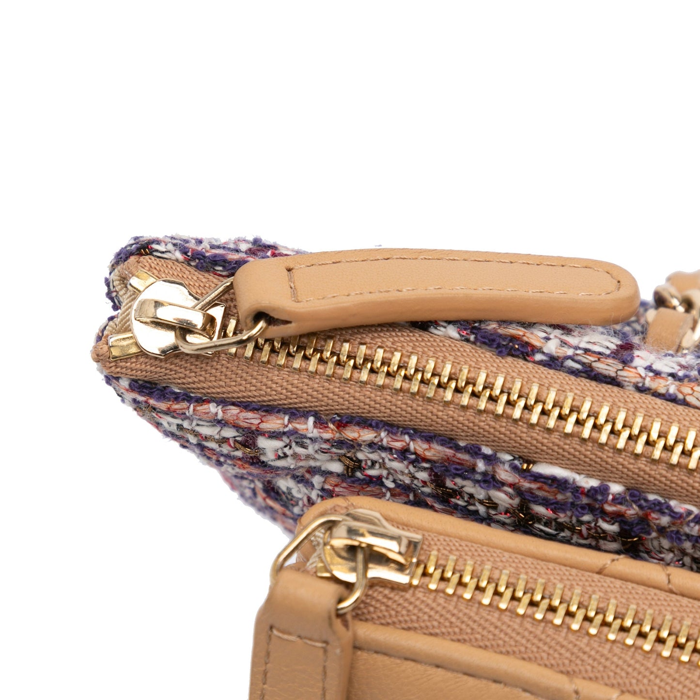 Tan Chanel Quilted Lambskin and Tweed Double Case with Chain Crossbody Bag