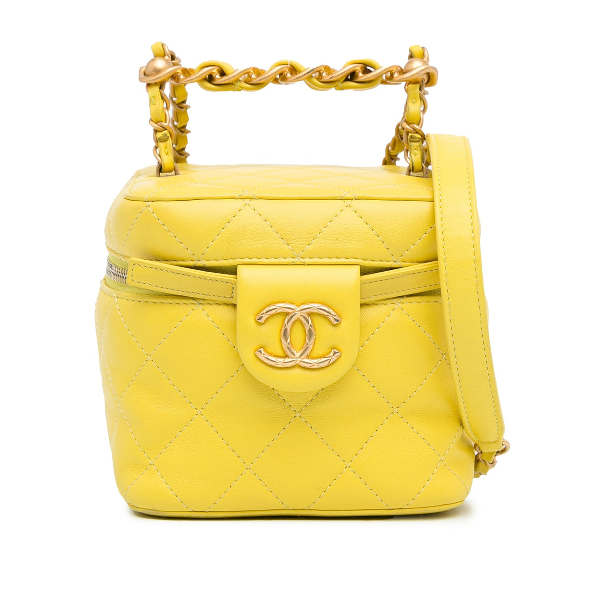 Yellow Chanel CC Quilted Lambskin Vanity Case