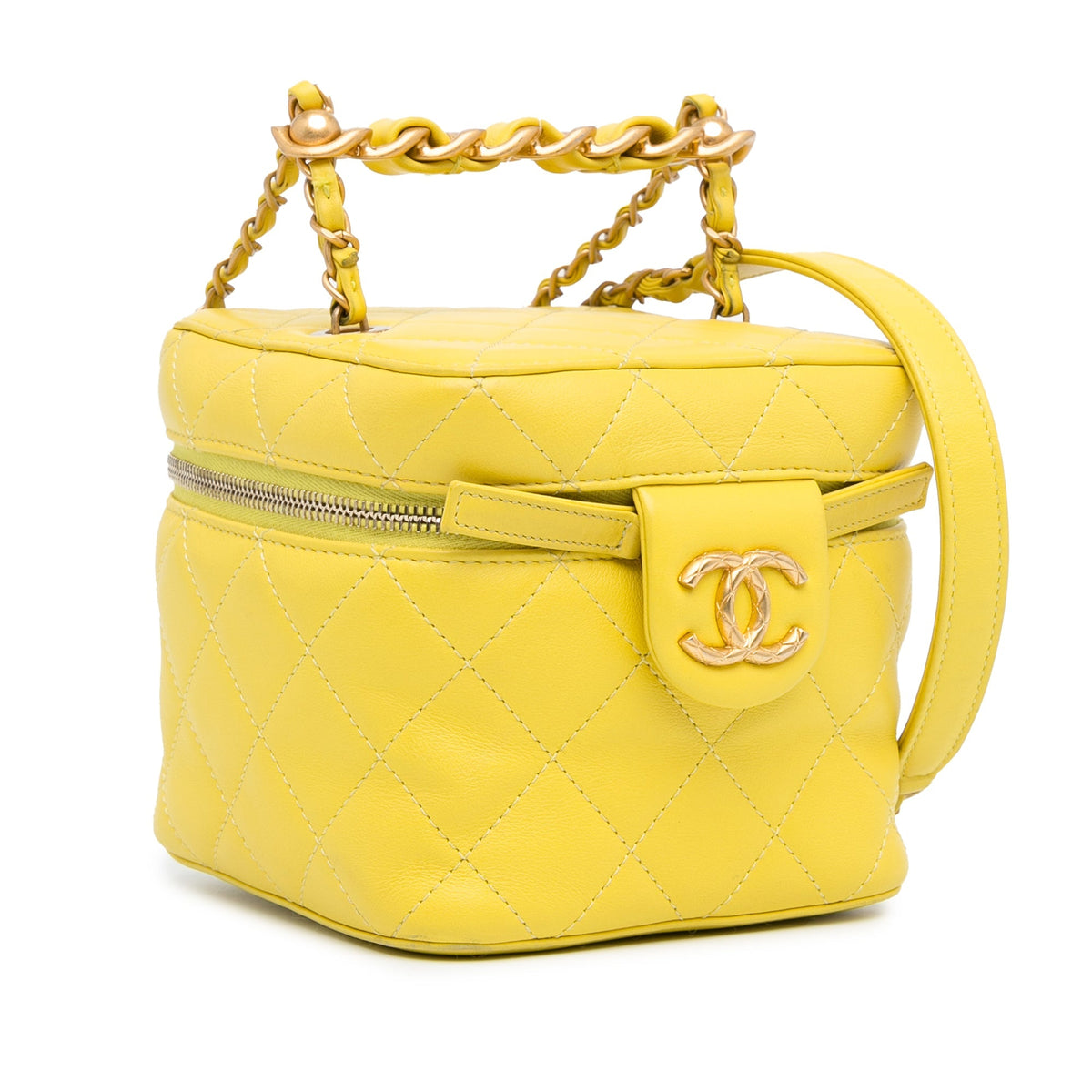Yellow Chanel CC Quilted Lambskin Vanity Case