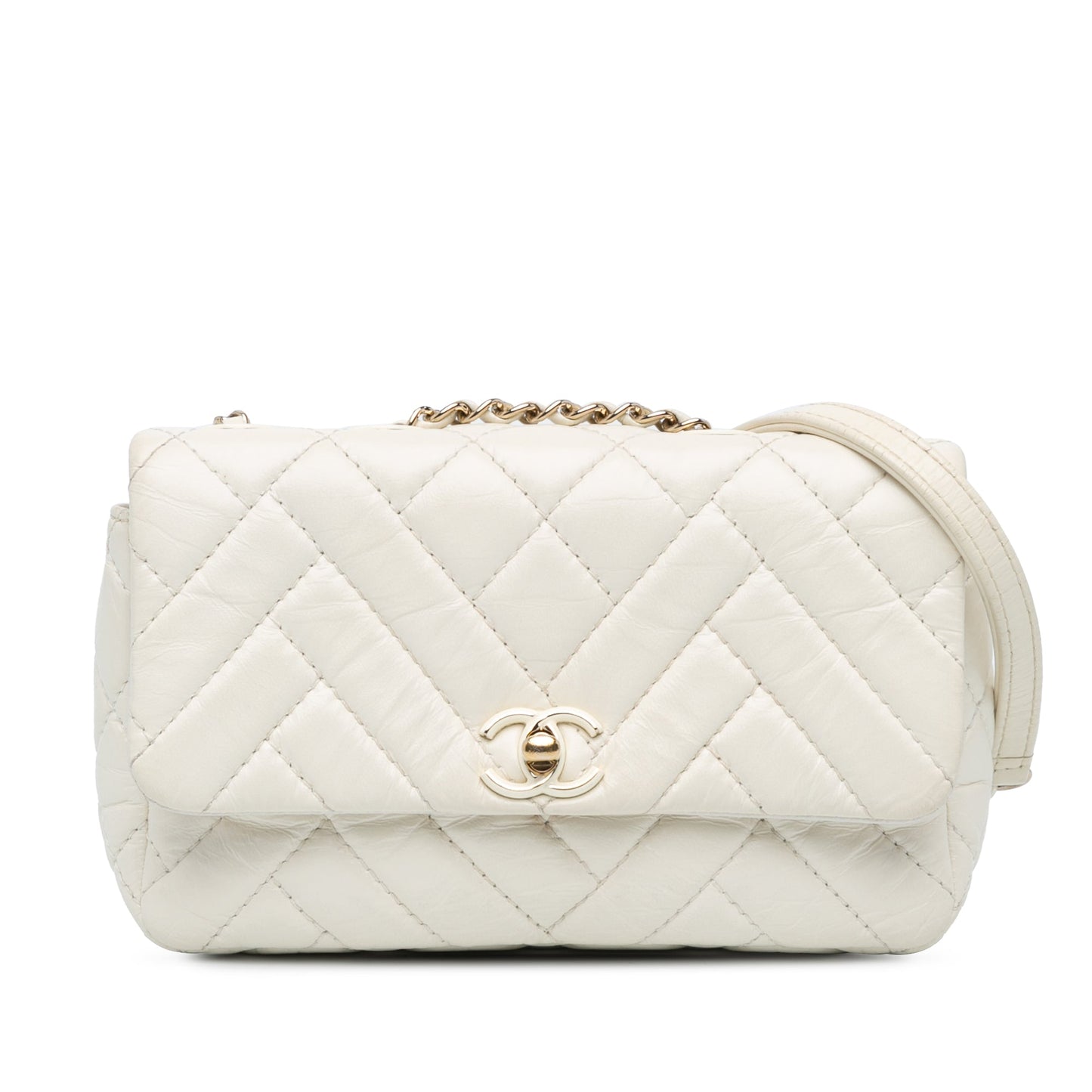 White Chanel Small Mix Quilted Aged Calfskin New Clutch Flap Crossbody Bag