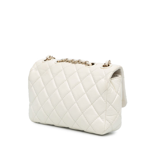 White Chanel Small Mix Quilted Aged Calfskin New Clutch Flap Crossbody Bag