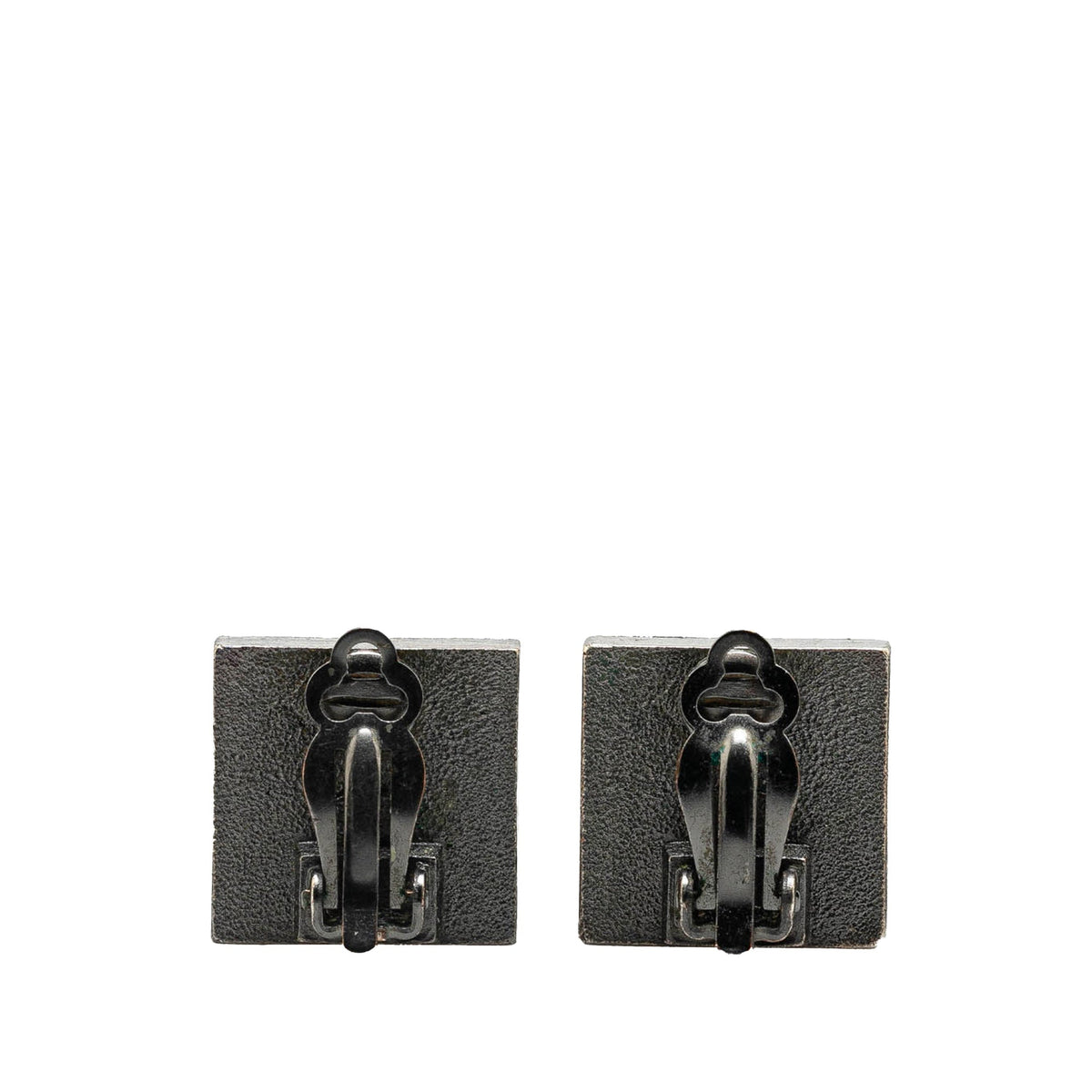 Silver Chanel Silver Plated Square Crystal Clip On Earrings