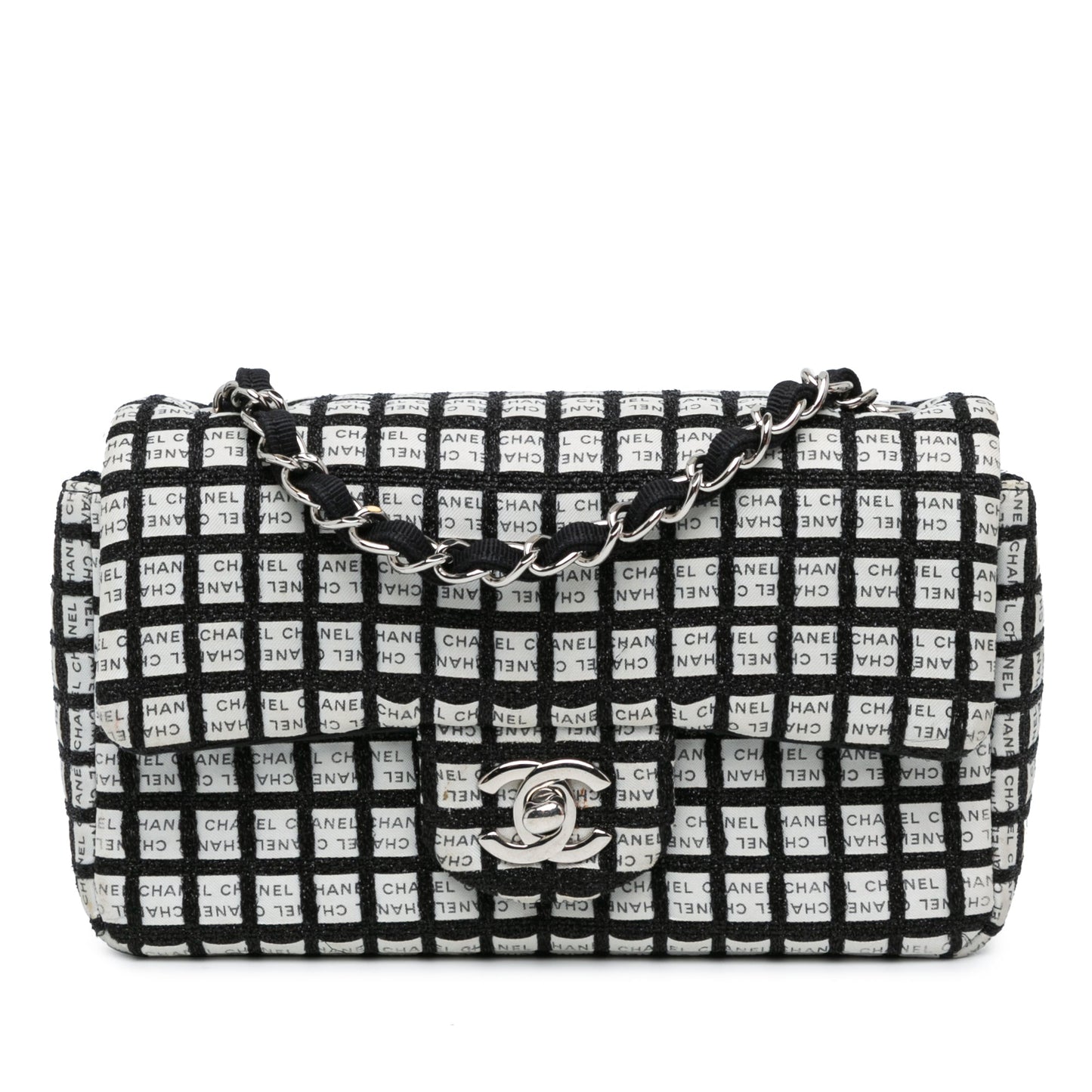 White Chanel Mini Rectangular Classic Ribbon Tweed Double Flap Crossbody Bag